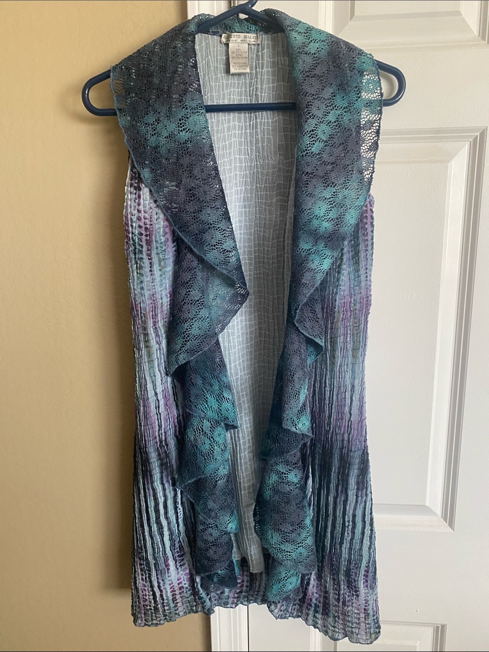 Alberto Makali Open Front Layering Cover Up L Waterfall Drape Boho Textured